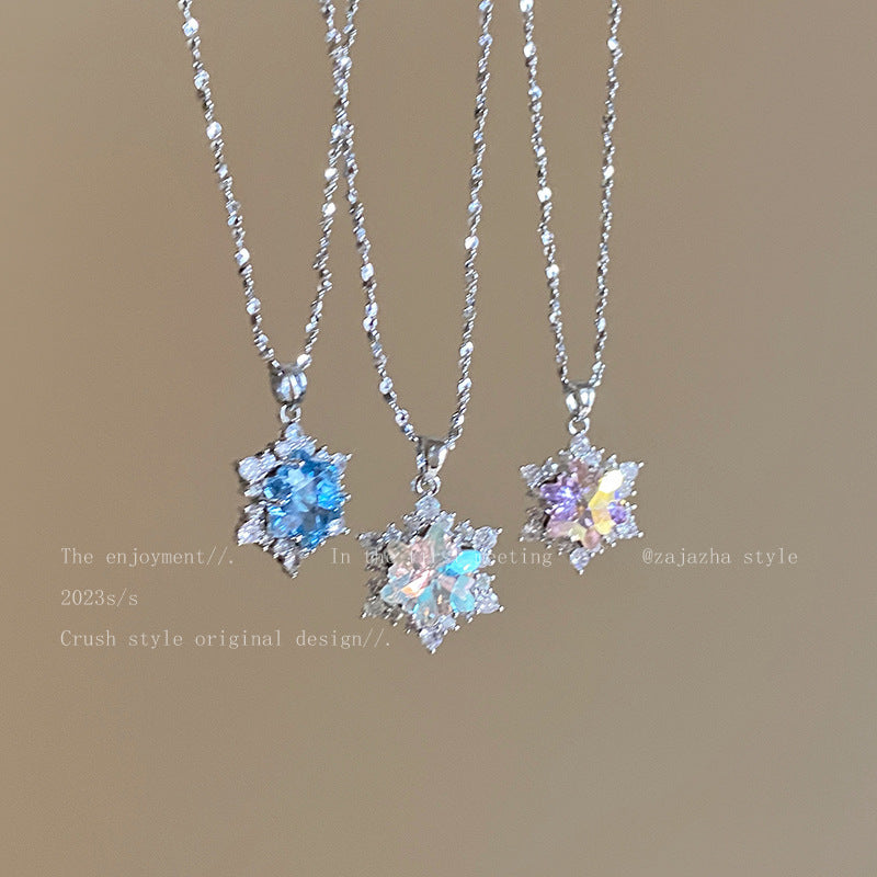 Snowflake Zircon Pendant Clavicle Necklace For Womenstylish And Minimalist