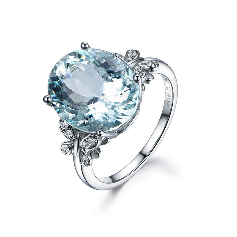Fashionable Sea-Blue Butterfly Ring In Alloy With Zircon Inlays