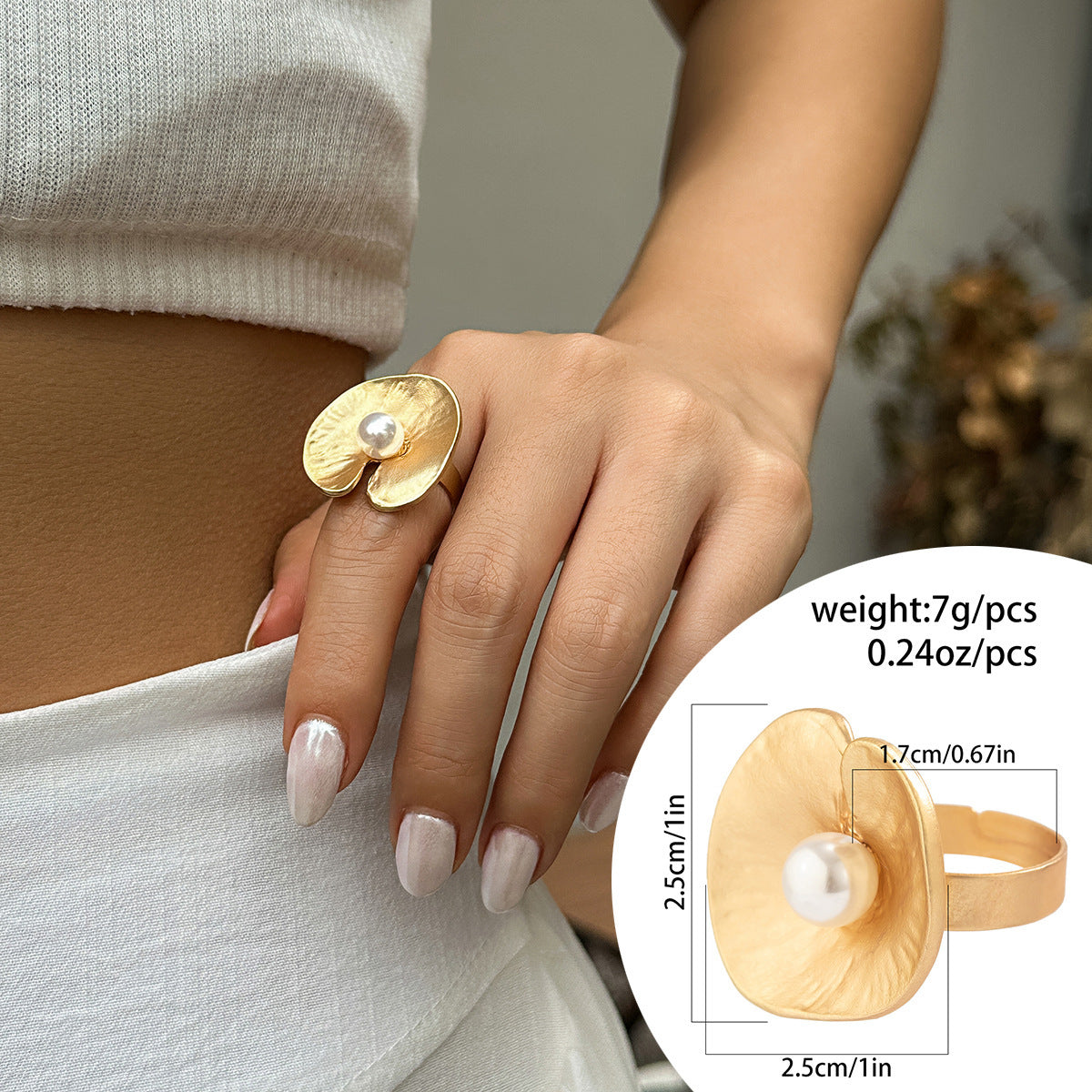 Euro-American Cross-Border Exaggerated French Disc Pleated Metal Ring