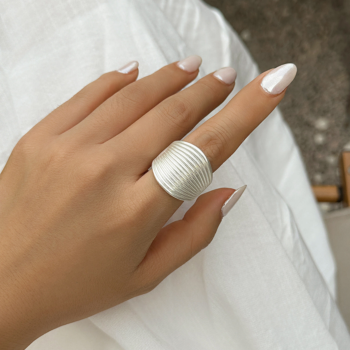 Euro-American Cross-Border Exaggerated French Disc Pleated Metal Ring