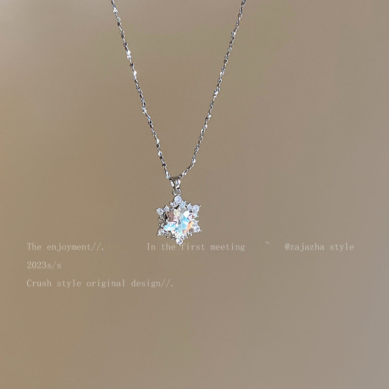 Snowflake Zircon Pendant Clavicle Necklace For Womenstylish And Minimalist