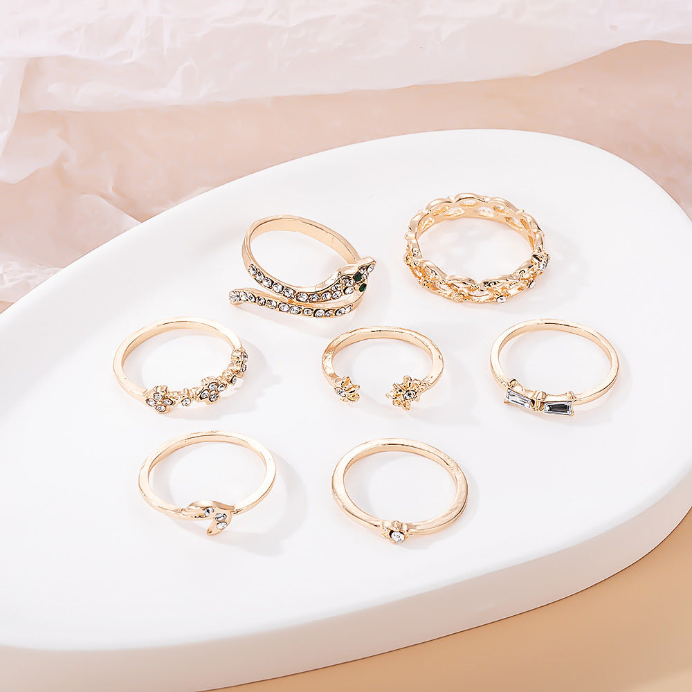 Women's Hollow Moon Snake-Shaped Ring Set