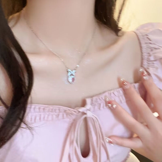 Love Heart Bow Romantic Necklace For Women