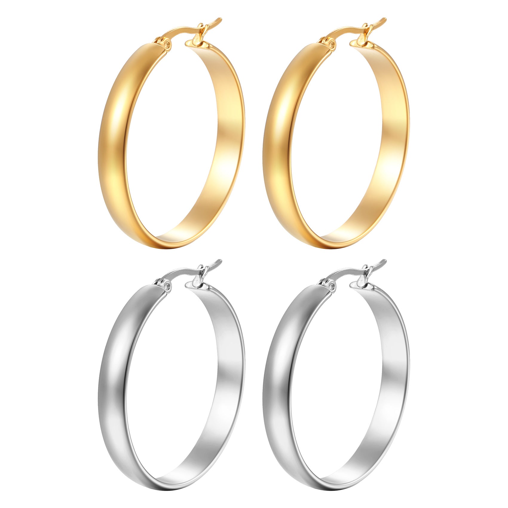 Fashionable Round Spherical Stainless Steel Hoop Earrings For Women