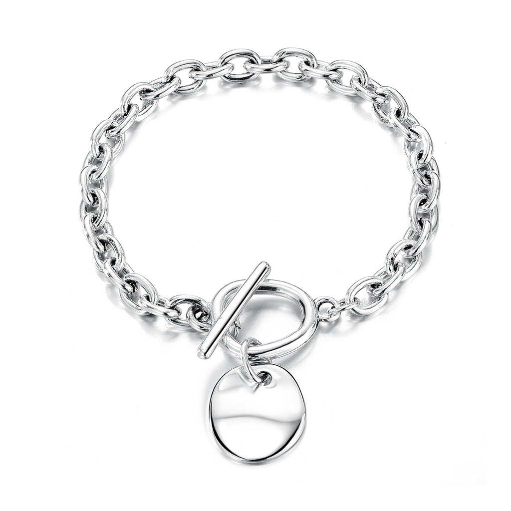 Hip-hop Trendy Old Silver Round-plaque Chain Retro OT-clasp Punk-style Bracelet