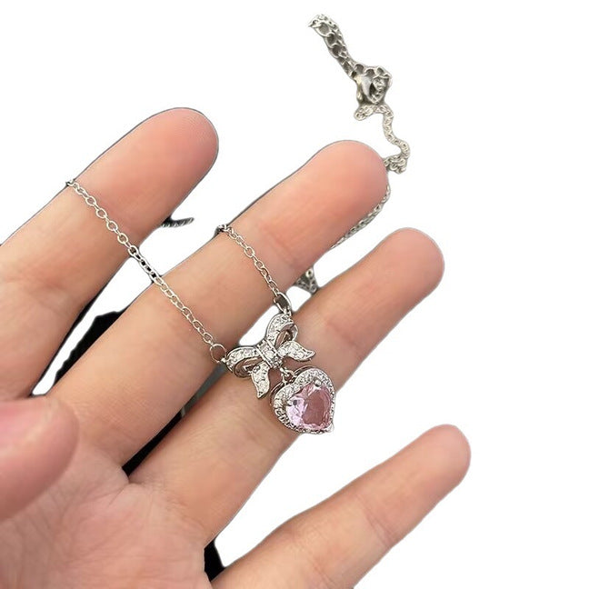 Love Heart Bow Romantic Necklace For Women