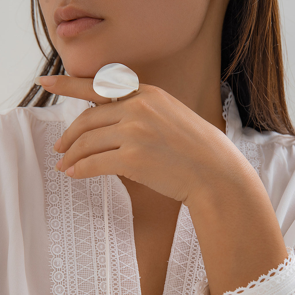 Euro-American Cross-Border Exaggerated French Disc Pleated Metal Ring