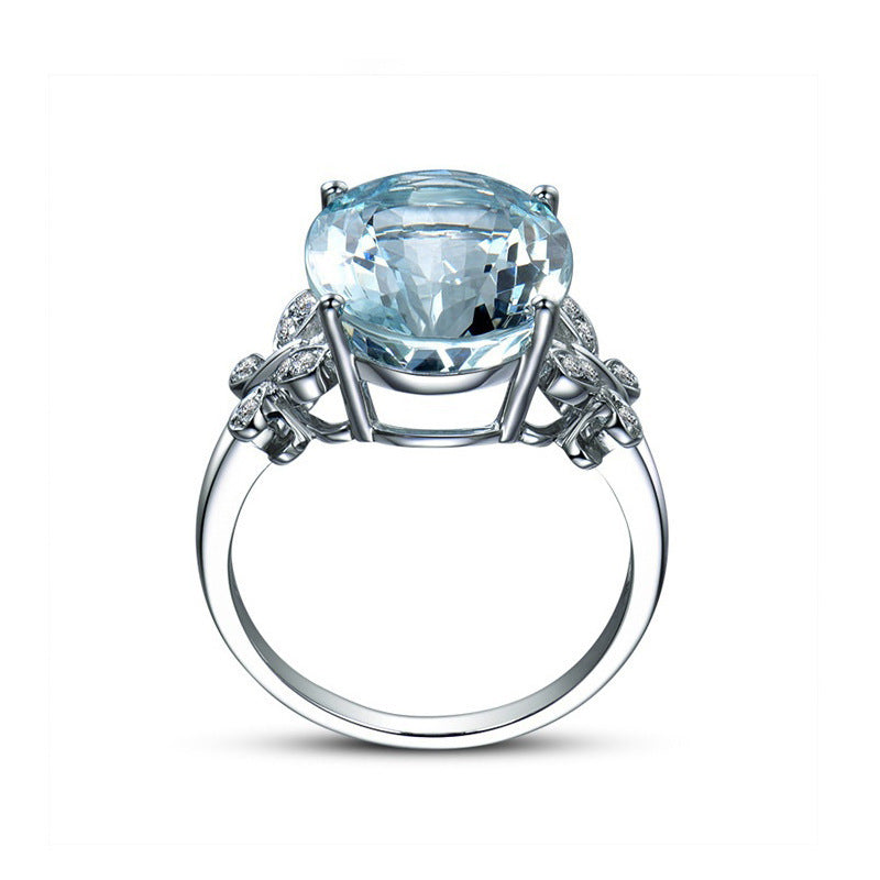 Fashionable Sea-Blue Butterfly Ring In Alloy With Zircon Inlays
