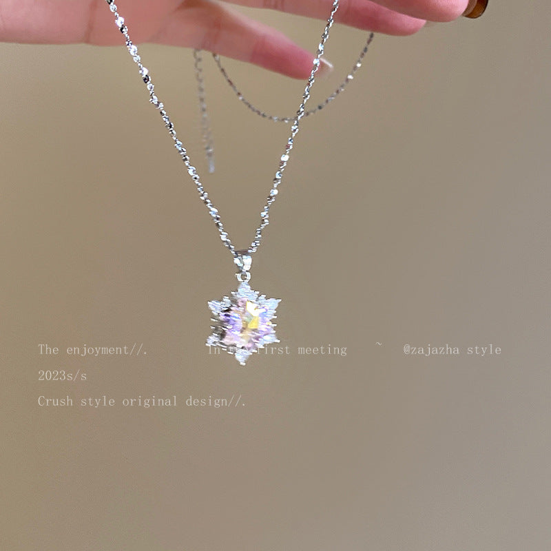 Snowflake Zircon Pendant Clavicle Necklace For Womenstylish And Minimalist