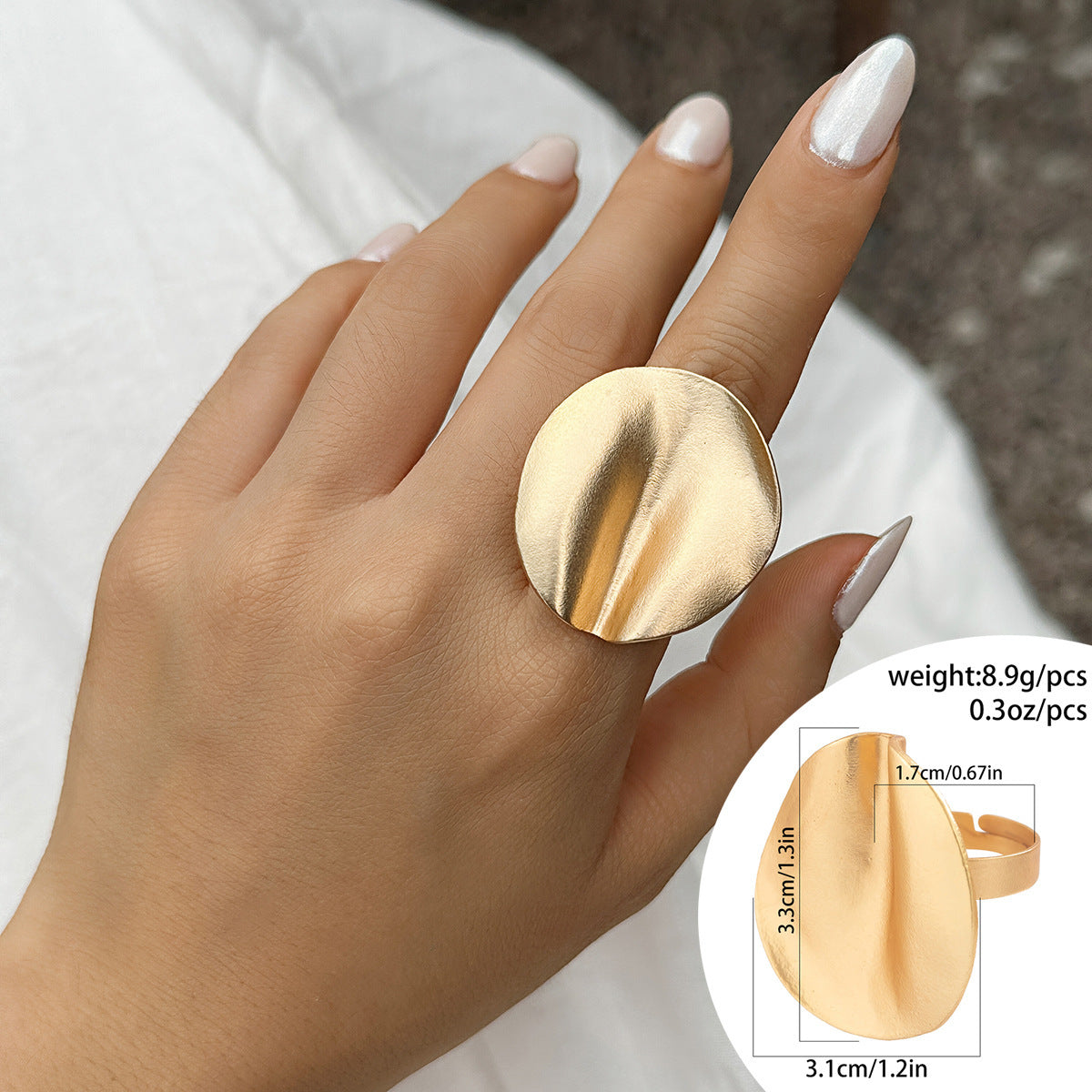 Euro-American Cross-Border Exaggerated French Disc Pleated Metal Ring