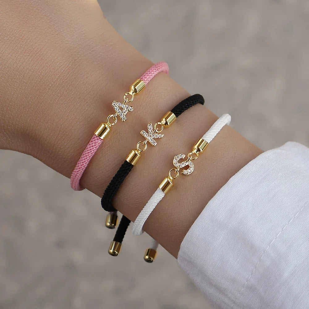 New Woven Colored Bracelet With Diamond Studded 26 Letter Bracelet