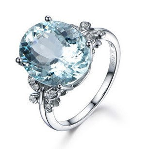 Fashionable Sea-Blue Butterfly Ring In Alloy With Zircon Inlays