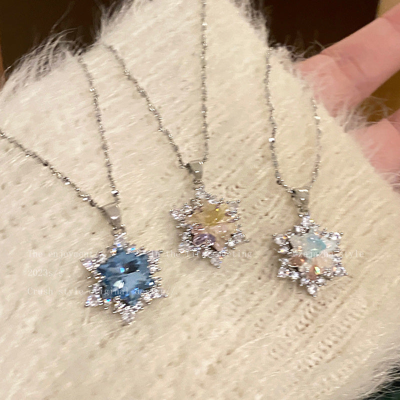 Snowflake Zircon Pendant Clavicle Necklace For Womenstylish And Minimalist