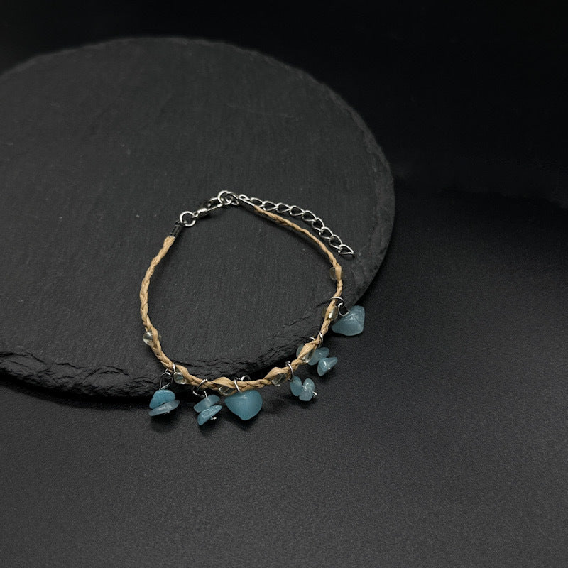 Raffia Pebble Bracelet, Hand-woven Bracelet, Raffia Anklet