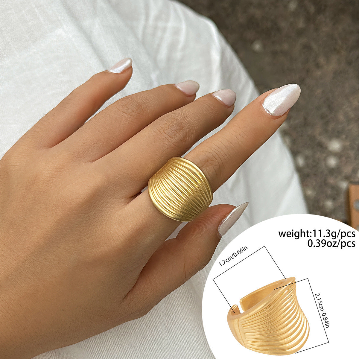 Euro-American Cross-Border Exaggerated French Disc Pleated Metal Ring
