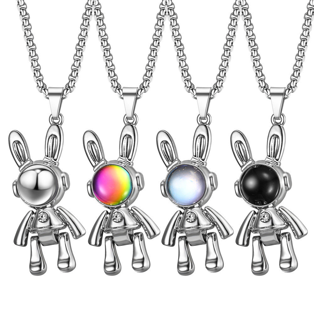 Mens Creative, Movable Mechanical Rabbit Necklace