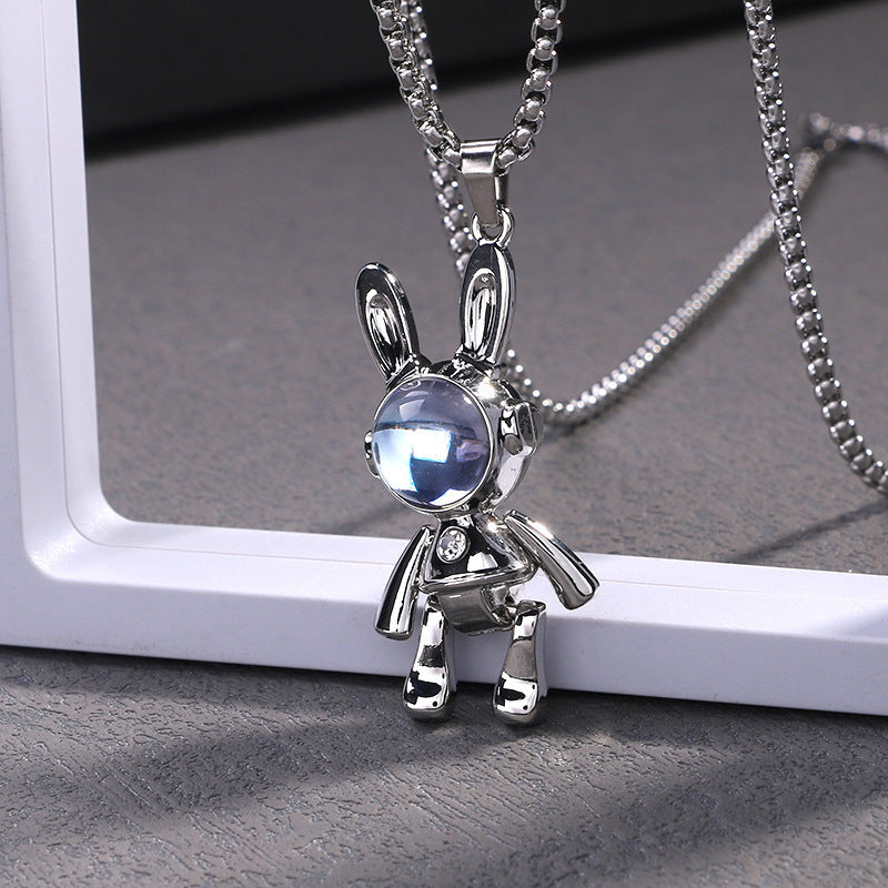 Mens Creative, Movable Mechanical Rabbit Necklace