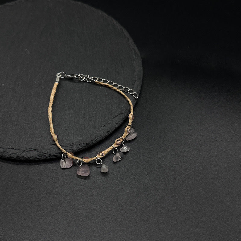 Raffia Pebble Bracelet, Hand-woven Bracelet, Raffia Anklet