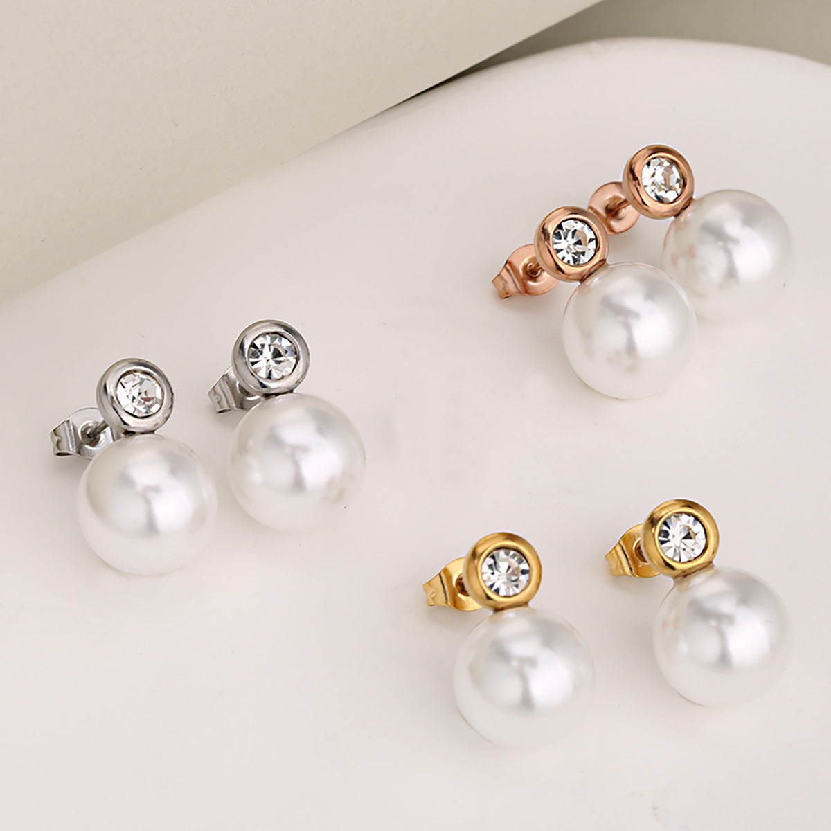 Fashionable Round Stainless Steel Pearl Minimalist Earrings